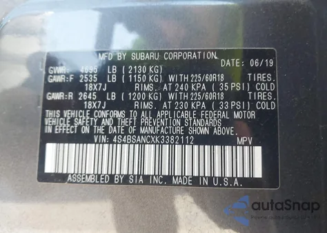 2019 Subaru Outback 2.5I Limited z USA, uszkodzony, nr VIN 4S4BSANCXK3382112